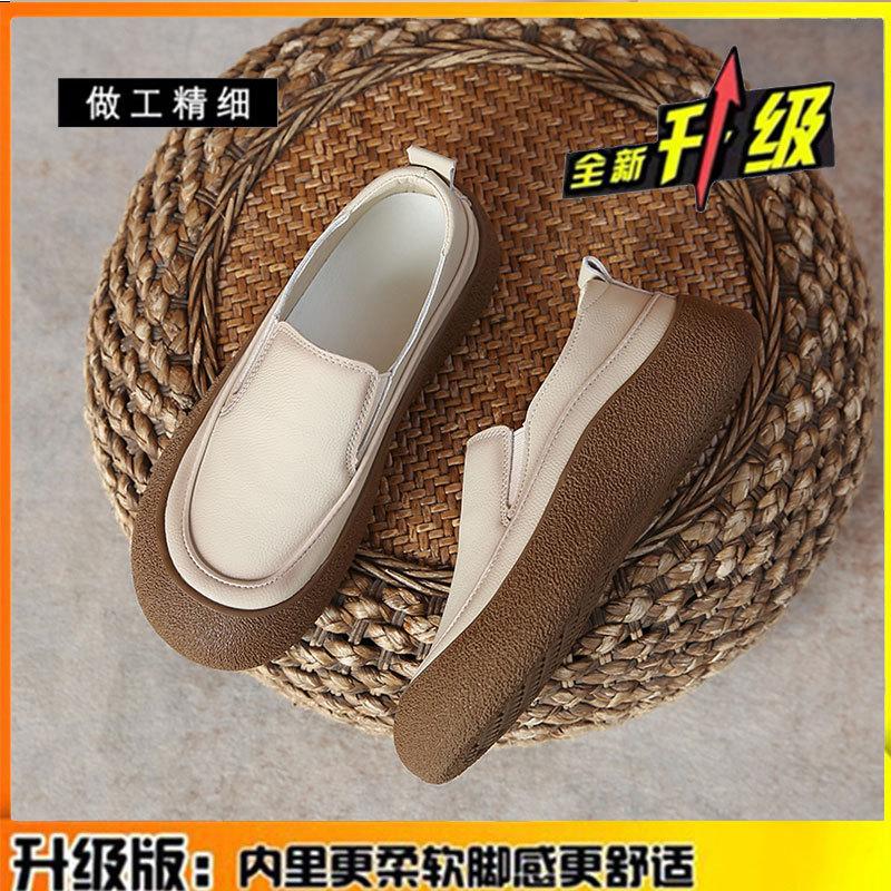 Первый слой коровьей кожи~ натуральная кожа, однопедальные туфли, женская обувь, весна-лето 2025, новые повседневные туфли на платформе, белые туфли