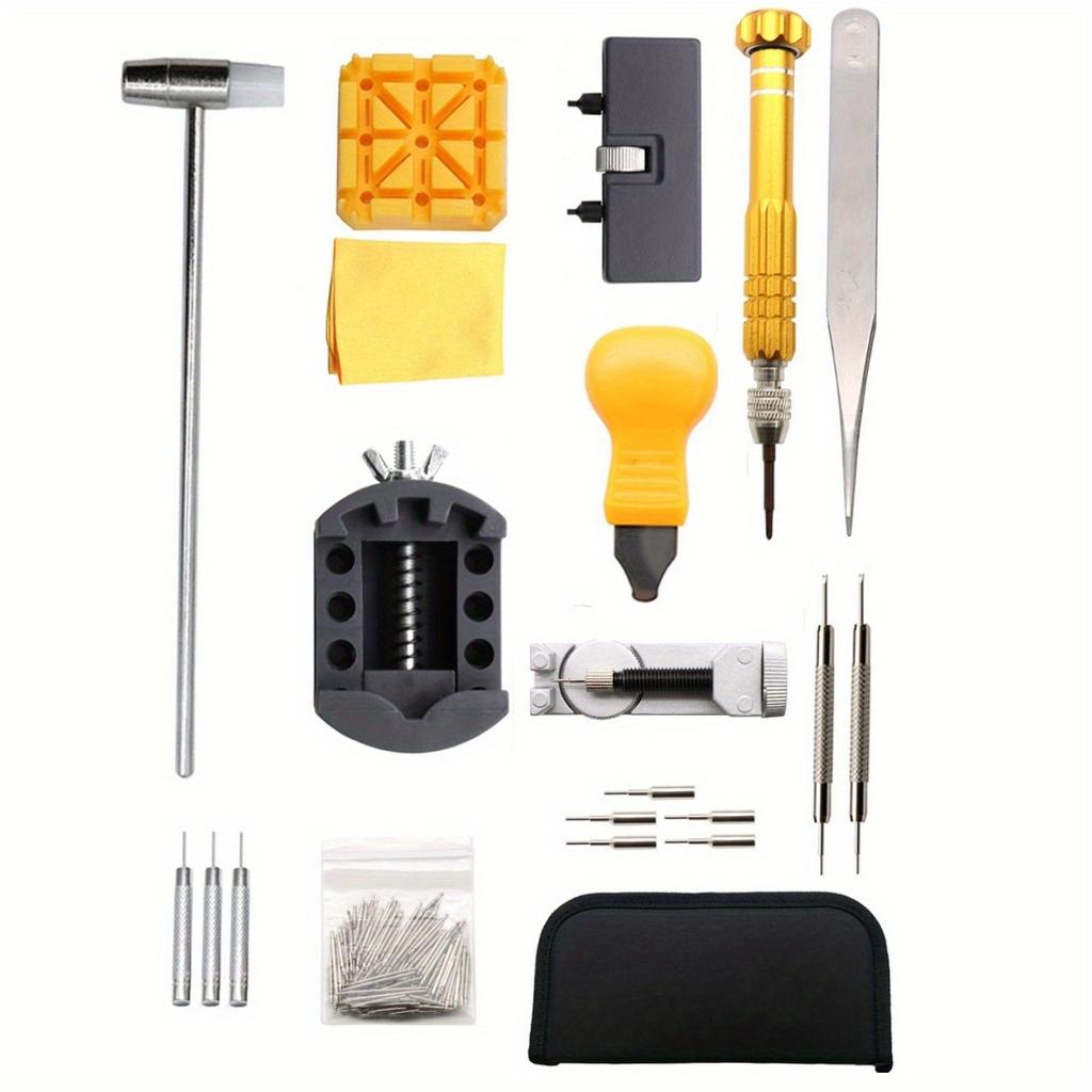 Набор для ремонта часов из 131 предмета, Набор для замены батарейки часов, Профессиональный набор инструментов для часов с инструментом для удаления звеньев часов с 6 дополнительными штифтами и инструментом для ремешка