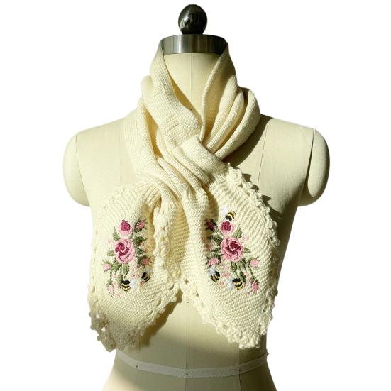 Женская шаль с вышивкой в виде цветка, вязаный крючком шарф, однотонный, осень-зима