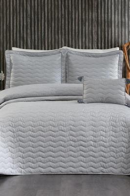Стеганое покрывало Perla King Size 250x260 с наволочкой, двуспальная кровать, хлопчатобумажная ткань, двуспальный размер, серый