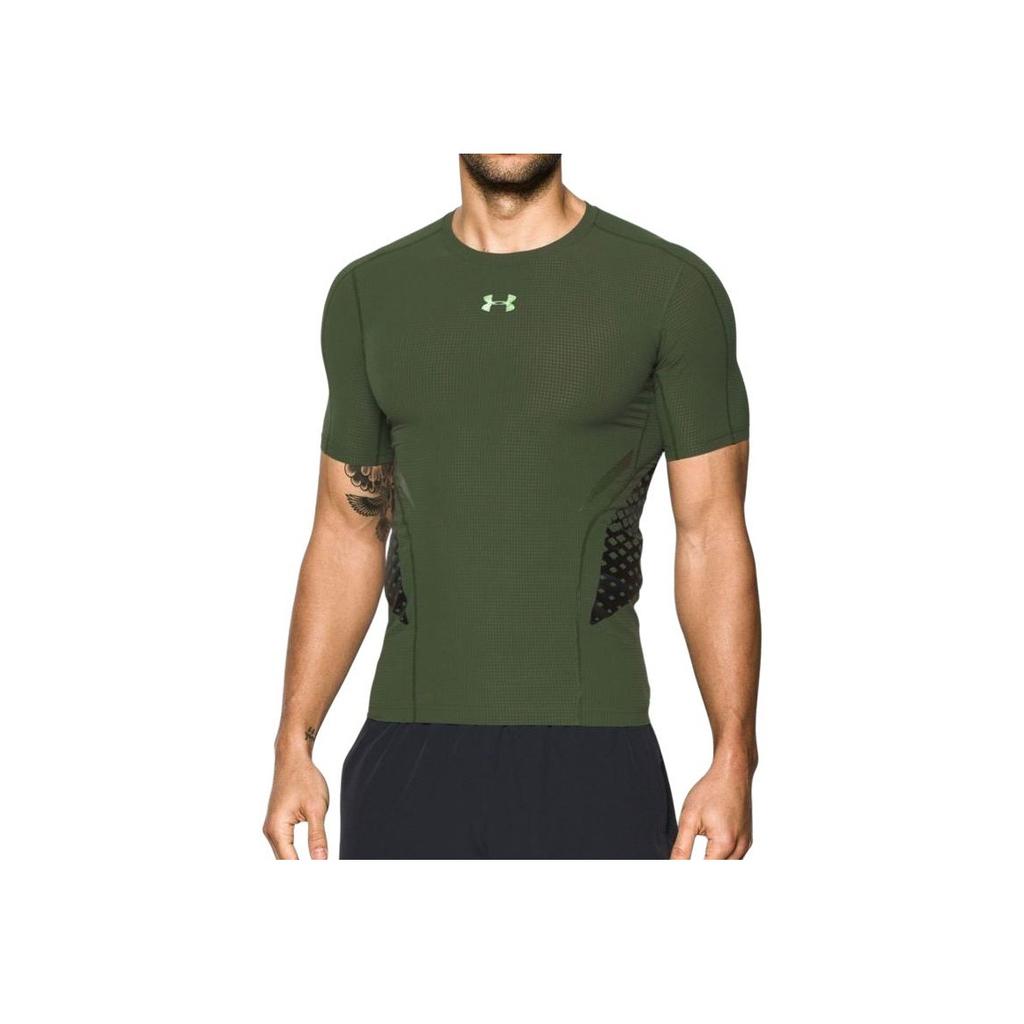 Under Armour Однотонная футболка с принтом логотипа, круглый вырез, короткий рукав, для фитнеса, мужская, цвет Армейский зеленый 1289555-330