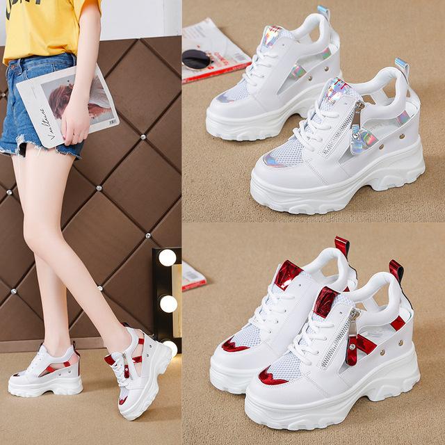 Summer Women Sneakers Mesh High Platform Trainers White Shoes 9CM Heels Wedges Sandals Breathable Woman Casual Outdoor Shoe