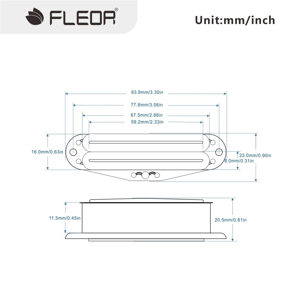 FLEOR Alnico 5 Hot Rail Single Coil Size Fits and Other Guitars Humbucker, Pickup, 6-7K Humbucker, White, Strat, Squier, Tele,