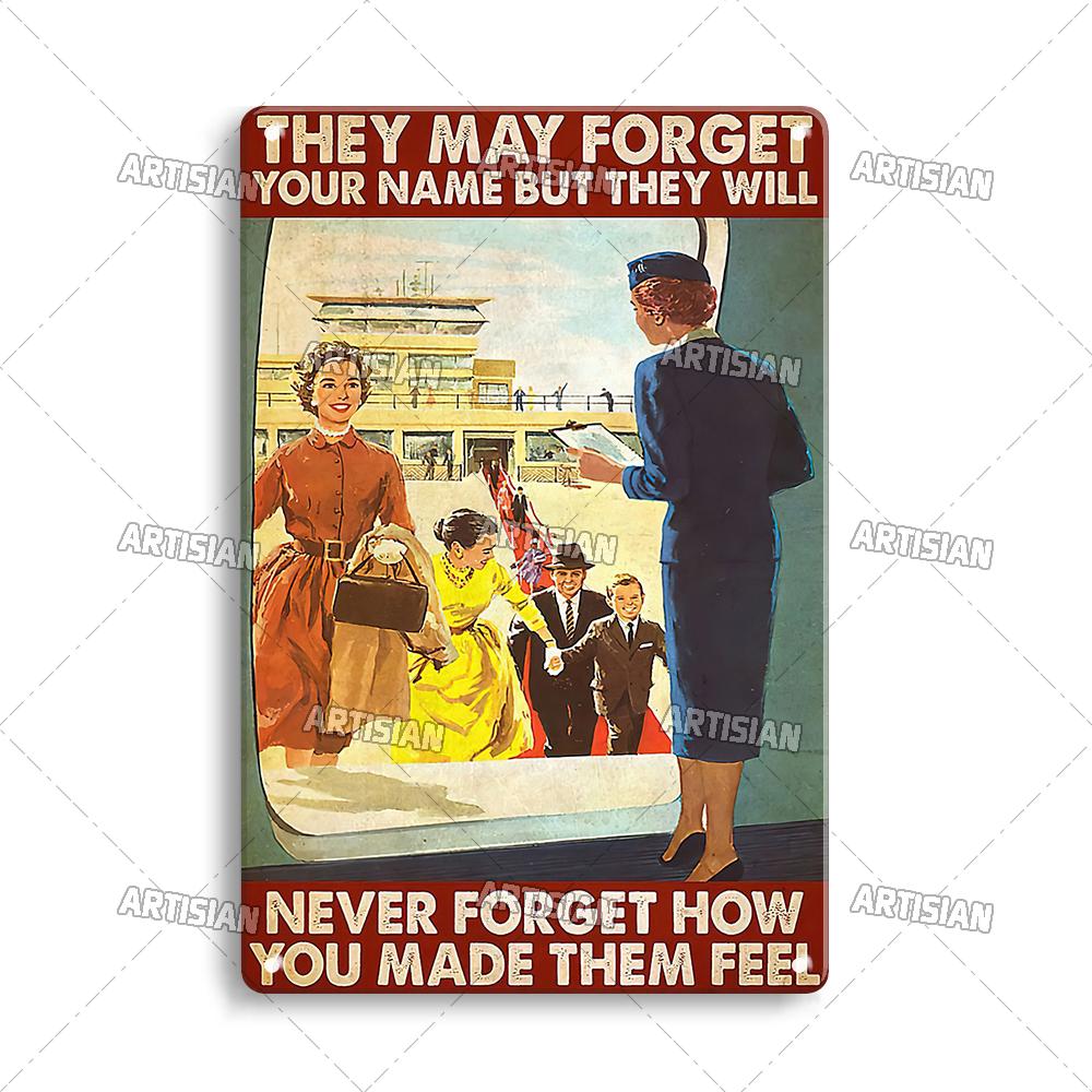 Artisian Flying Metal Sign Pilot Tin Plaque Flight Attendant Decorative Poster Wall Decor Garage Bar Pub Club Hotel Cafe Kitchen