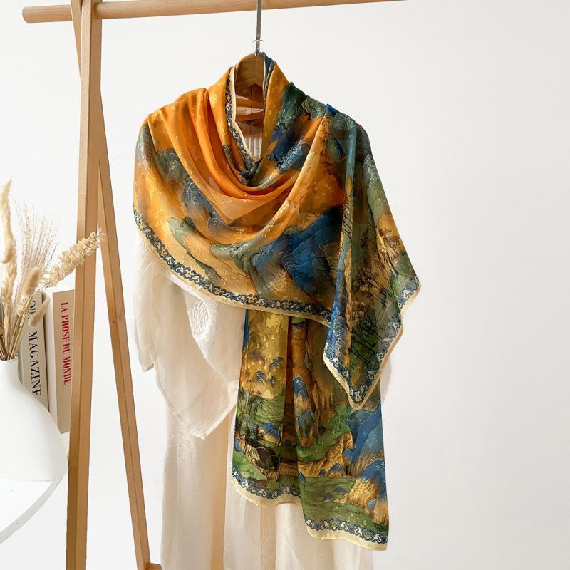 Chinese Elements Flower Cut Silk Scarf for Women Phoenix Print Shawl Light Luxury High-end Gauze Scarf Wedding Souvenir Scarf