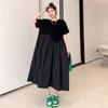 Большие размеры летние плиссированные черные винтажные платья для женщин свободного покроя с коротким рукавом, свободное повседневное длинное платье корейская одежда