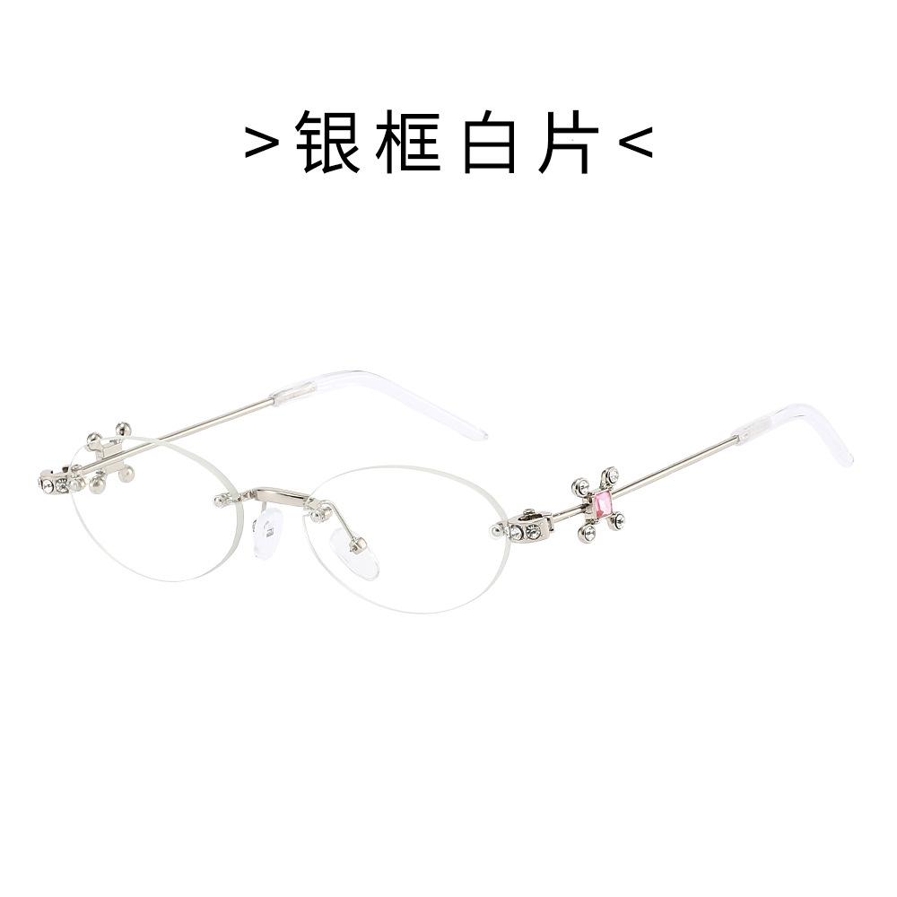 Three-stone sunglasses, rimless, oval-shaped lenses, women's sunglasses