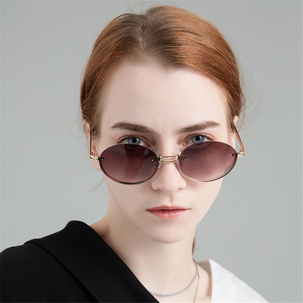 Frameless Rimless Tinted Eyewear Vintage Sunglasses Oval Sunglasses Diamond Cutting Lens Shades