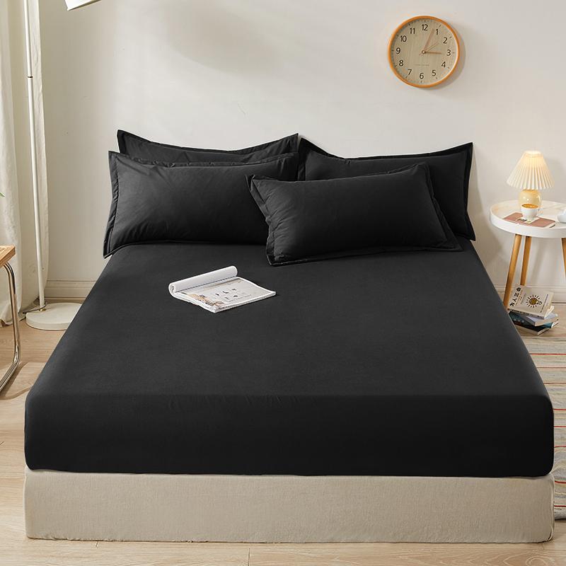 Fitted Bed Sheet With Elastic Band Solid Color Mattress Covers Protector For Single Double King Bed Cotton 150/160/180x200