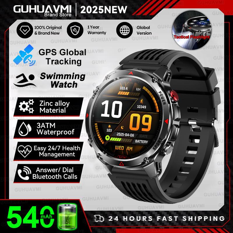 Новые Профессиональные Спортивные Умные Часы с GPS для Мужчин 1.46" AMOLED Экран 3ATM Компас Фитнес-трекер Военные Умные Часы