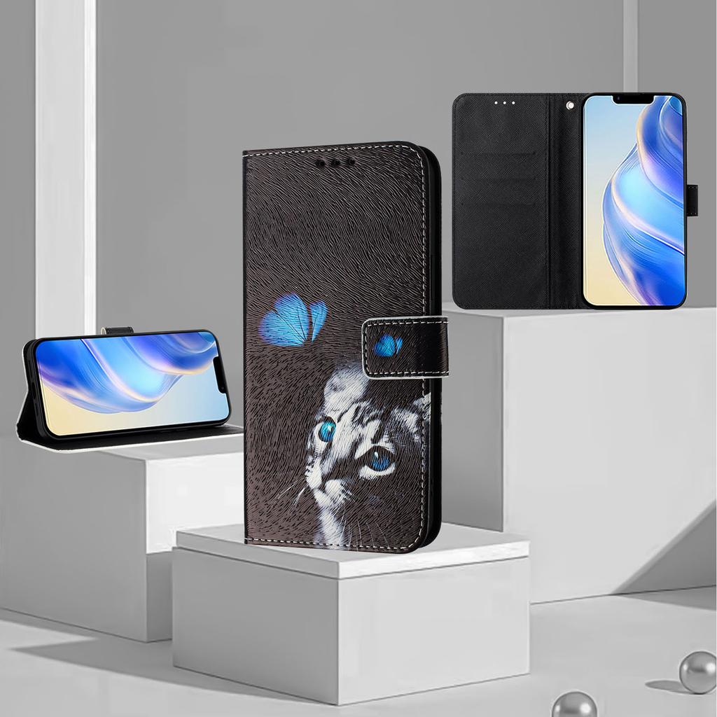 Роскошный кожаный чехол-книжка с рисунком бабочки и кошки для Motorola Moto G60, G40 Fusion, G10, G20, G30, G Play, G Power, Edge 50 NEO...