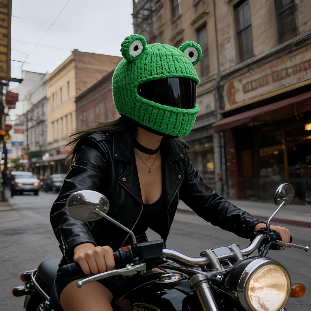 Green frog helmet cover outdoor cycling headgear plush knitted ski hat couple street full helmet cover