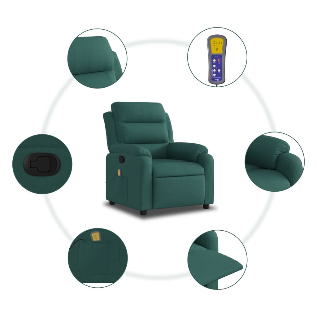Massage Recliner Chair Dark Green Fabric