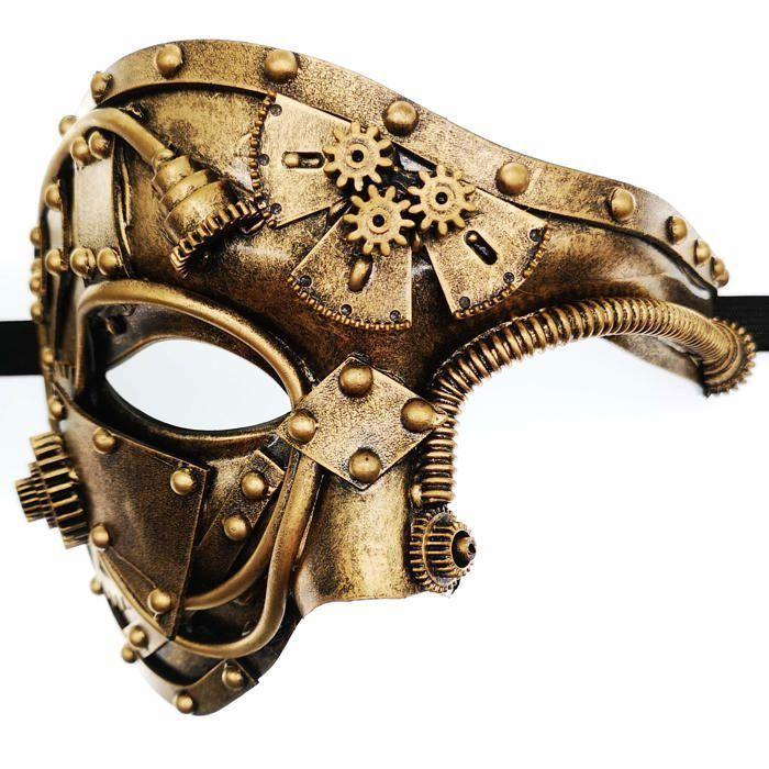 Masque vénitien cyborg en métal steampunk, masque de mascarade pour fête costumée d'Halloween/fantôme de l'opéra,or