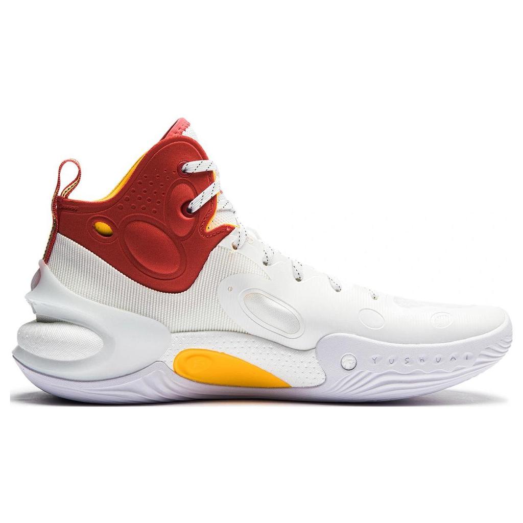 Li Ning YuShuai 17 Износостойкие Баскетбольные Кроссовки Средней Высоты Мужские Бело-Красные ABAT043-16