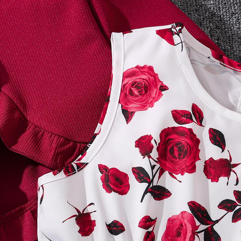 Комплект одежды для девочек 2025 г. Летнее детское платье с принтом, длинный рукав, вязаный кардиган