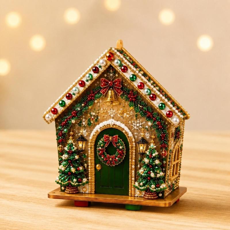 Christmas Art House Project, 1 Set with Raised Holiday Artwork and a Flat Base for Table, Cabinet, or Window Display