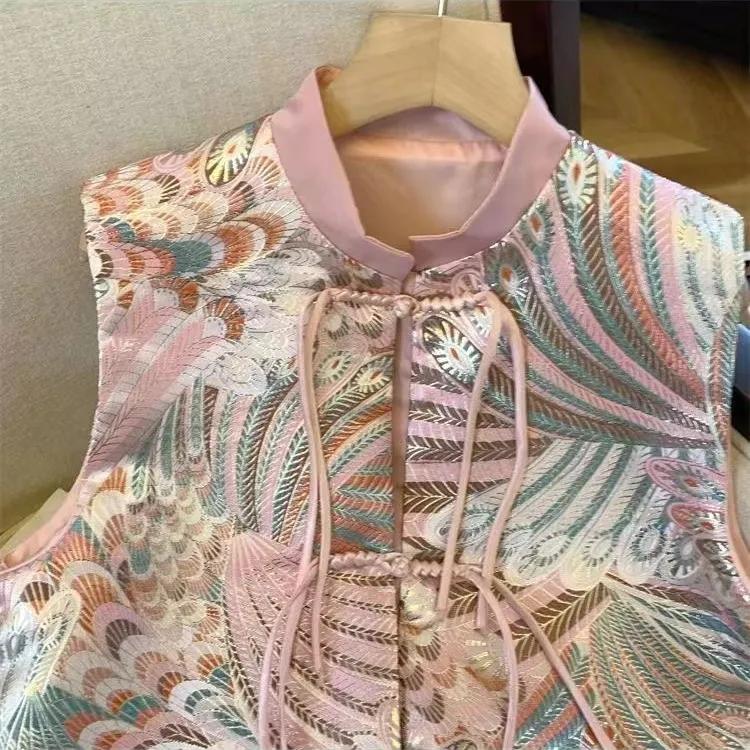 Жилет в винтажном стиле для женщин на весну и осень с пряжкой в стиле Тан и элегантным цветочным узором