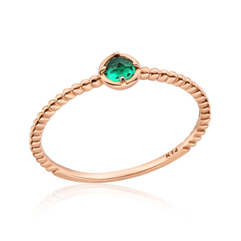 [Bnbgold] 14K May Birthstone Emerald Ball Chain Layered Ring Rss22767