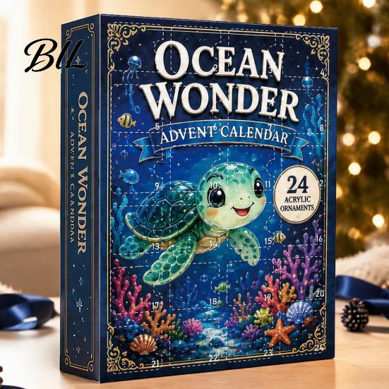 Sea Creature Hanging Ornaments Ocean Advent Calendars 2026, Marine Themed 24 Days Christmas Countdown Calendar, Calendar for Girls Boys 2D Acrylic