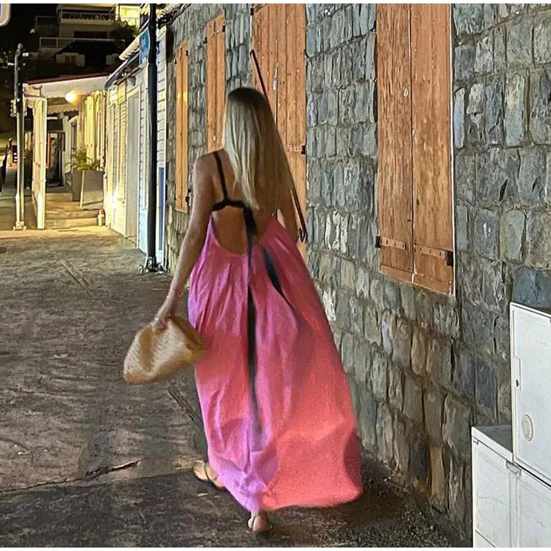 Пляжное праздничное платье без спинки без рукавов, длинное платье без рукавов, женское уличное бандажное летнее платье с панелями