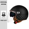 Classic White Green Stripes Open Face Motorcycle Helmets Leather Jet Moto Helmet with Daul Lens Electric Scooter Racing Helmet