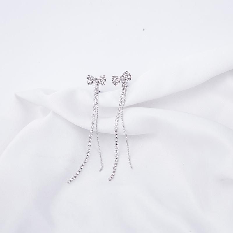Tassel Earrings Diamond Butterfly Flower Pearl Stud Earrings Temperament Fashion Long Thin Earrings