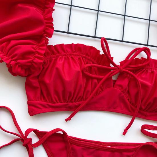 2 шт./компл. женское бикини с оборками по краям, цветные повязки, беспроводной цельный купальник из двух частей, чистый купальник для отпуска