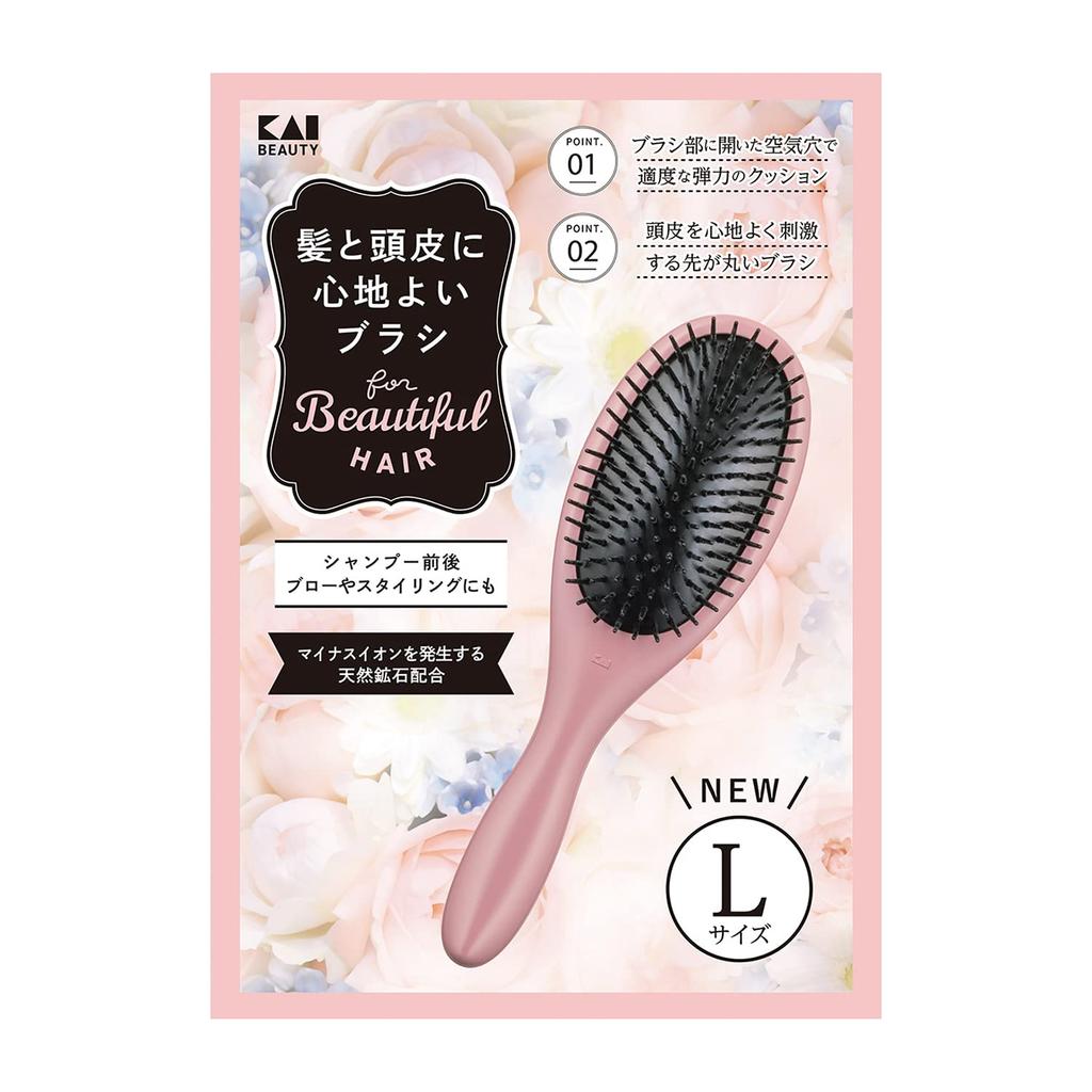 Kai Corporation Poly Hair Brush Comfortable for Hair and Scalp Negative Blow KQ3149 L, Scalp, Massage, Large, Ion, Dry, Styling,