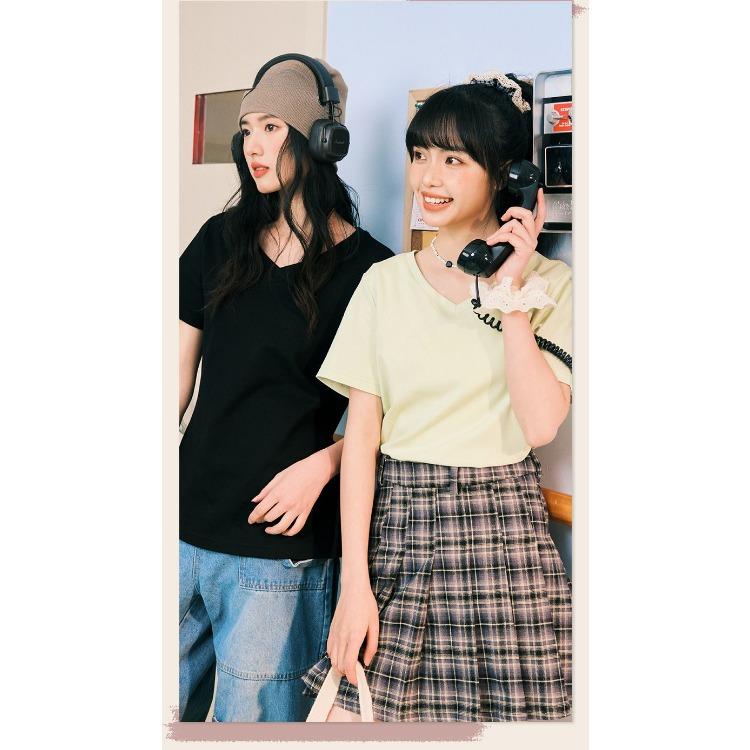 Свободная летняя однотонная футболка с коротким рукавом и V-образным вырезом, женская антибактериальная дышащая футболка с коротким рукавом