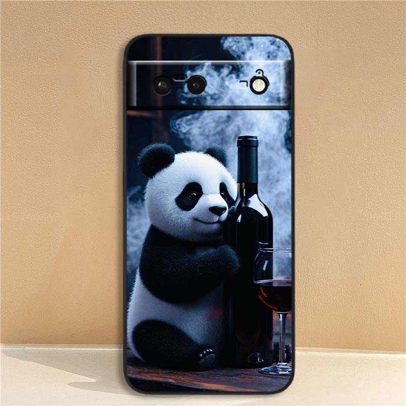Мультяшный Аниме Панда Милый Чехол Для Телефона Для Google Pixel 10 9a 9 8A 8 7 7A 6 6A Pro XL 2024 5G Черный Мягкий ТПУ Силикон