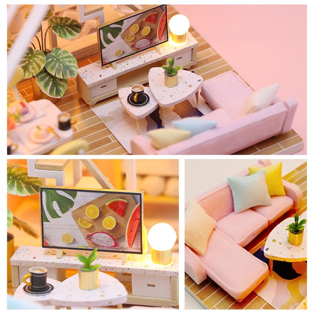 LED Light DIY Wooden Dollhouse Furniture Included Craft Dollhouse Hobbyists