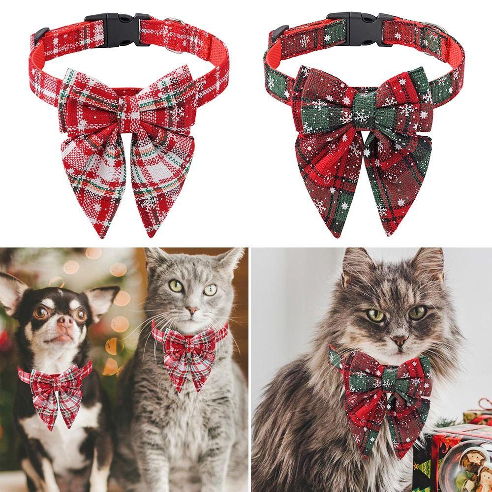 Fashion Safety Buckle Adjustable Pet Bowknot Christmas Dog Bows Cat Kitten Collar Dog Bell