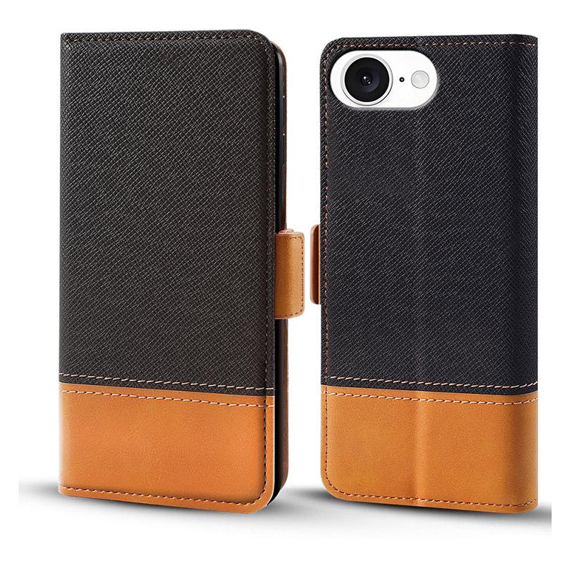 For iPhone 16e Case Color Splicing PU Leather Wallet Phone Cover