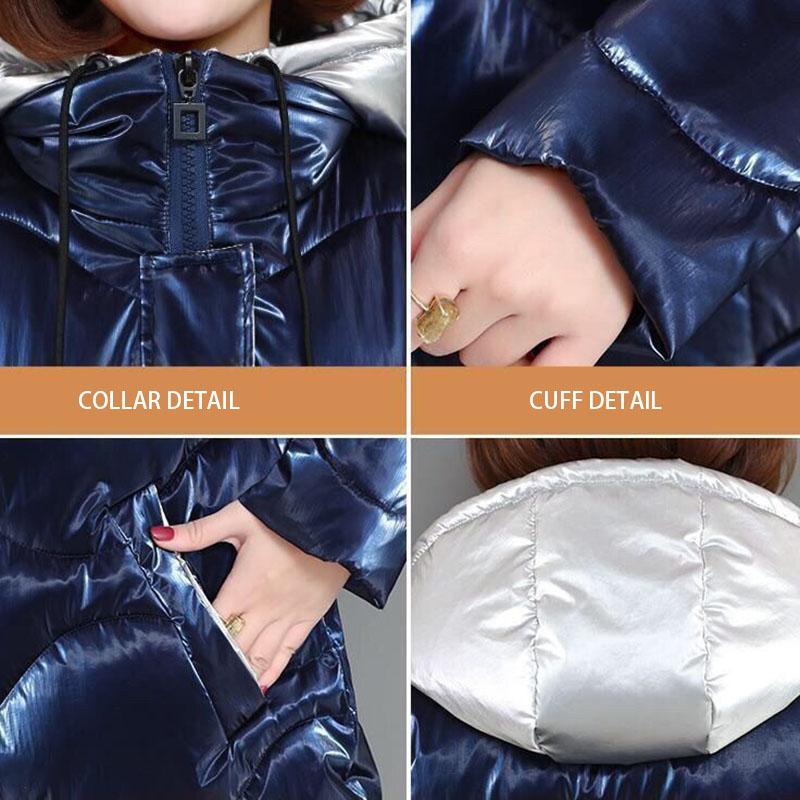 Женское зимнее корейское свободное стеганое пальто, теплая куртка-парка с воротником-стойкой, женская глянцевая куртка средней длины
