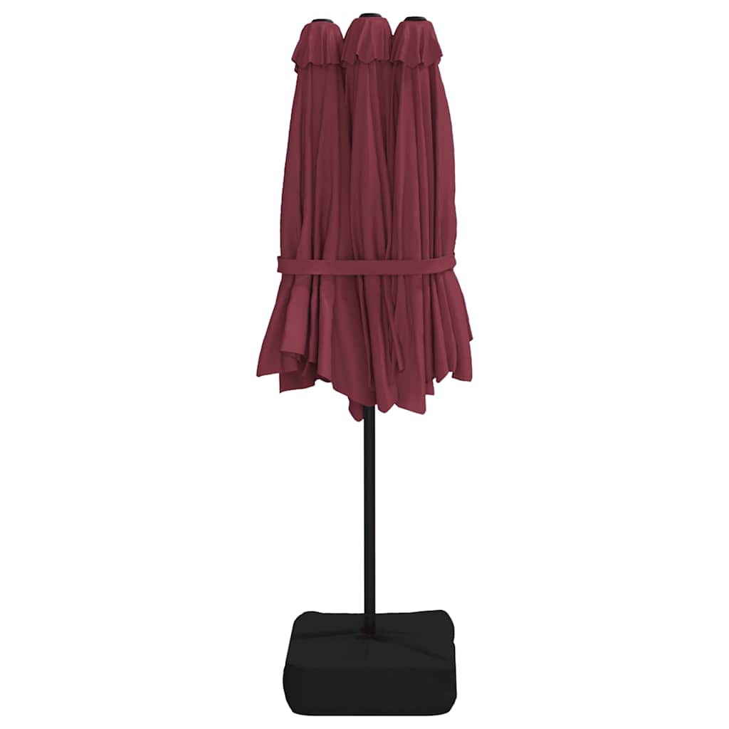 Double Sun Umbrella with LED Lights Burgundy Red 449 x 265 cm
