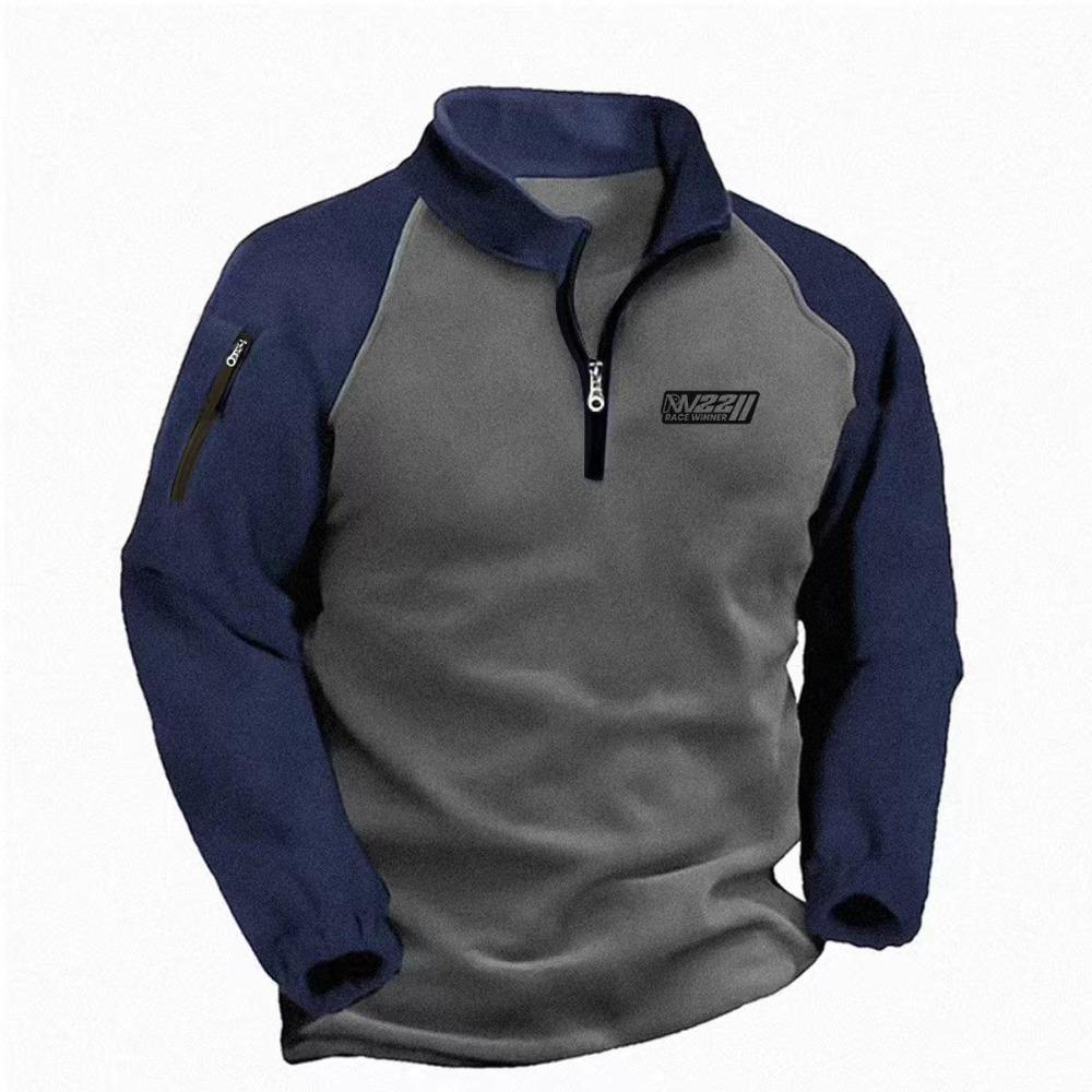 Men's Fleece Warm V-neck Zipper Sweatshirt Outdoor Sports Coats Pullover Men's Casual Outwear