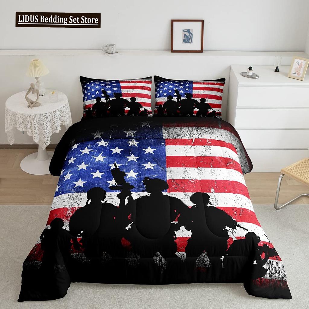 American Soldier Duvet Cover Set Twin For Boys Teens, American Flag Comforter Cover Set,Airplane Quilt Bedding Sets Queen Size