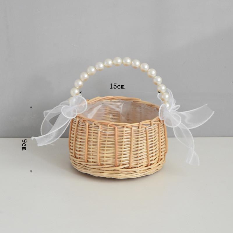 Woven Flower Basket Wedding Flower Girl Baskets with Handle Girl Baskets Sturdy Picnic Home Decor Flower Basket Wedding Supplies