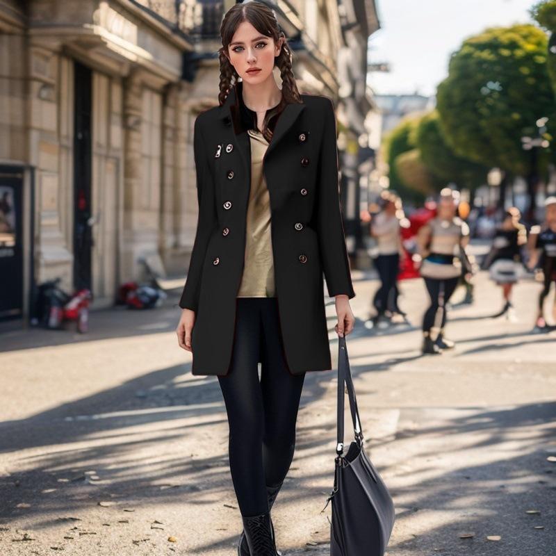 Длинное шерстяное пальто на молнии для женщин, осенне-зимнее, двубортное, с множеством карманов