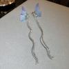 Blue Butterfly Drop Earring Women Imitation Pearl Crystal Long Tassel Chain Rhinestone Earring Party Wedding Jewelry Gifts K0