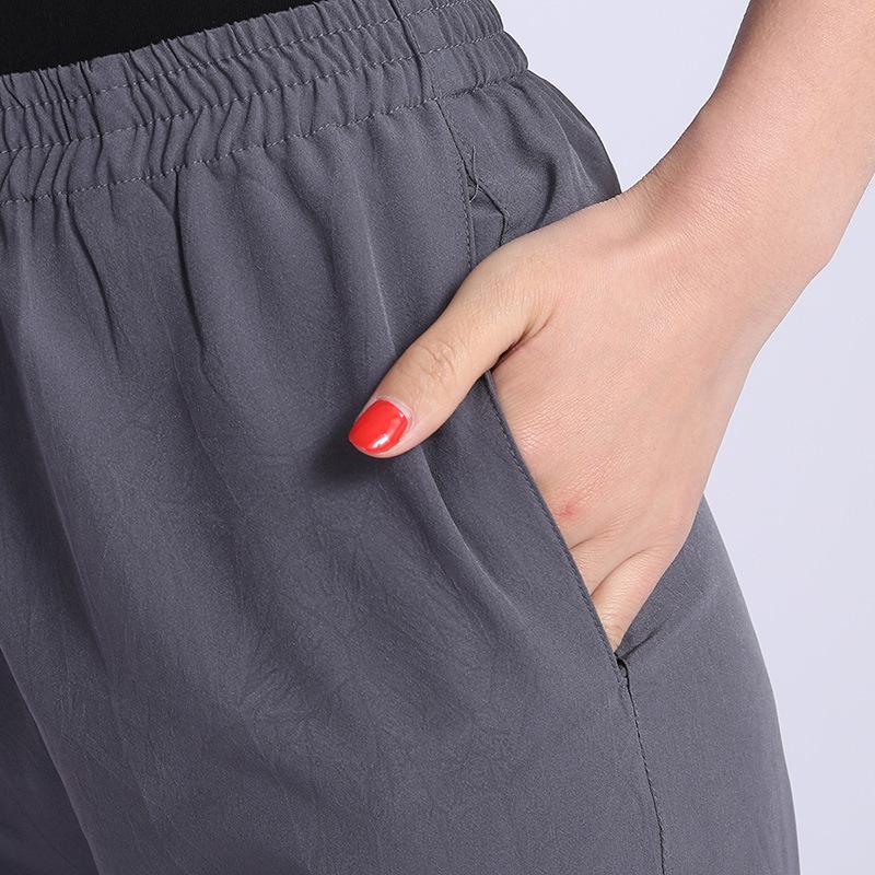 Женские брюки, повседневные брюки, летние тонкие и свободные женские девятые брюки из искусственного шелка