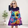 Повседневное платье для девочек с 3D-принтом, фиолетовым эльфом и котом, с круглым вырезом и длинными рукавами, детское платье принцессы