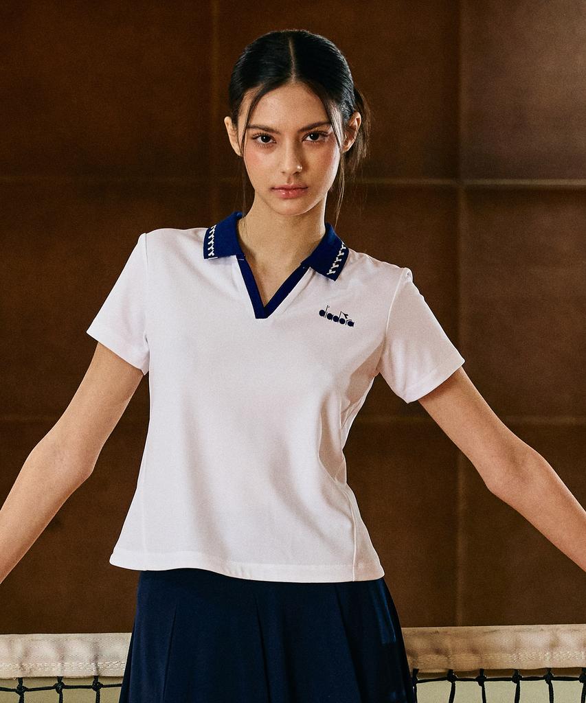 Diadora Классическая теннисная футболка с воротником-поло и коротким рукавом для женщин, цвет вне белого