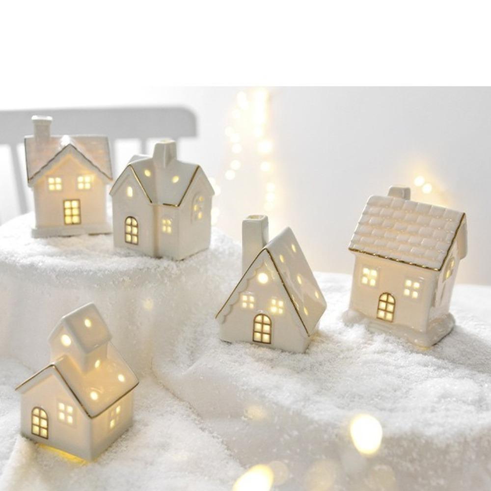 Керамические домики рождественской деревни Белые настольные украшения Фигурки для нового дома Зимний декор
