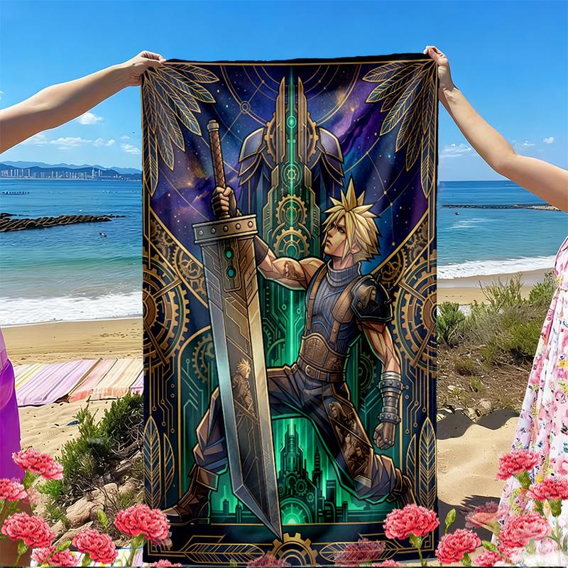 Final Fantasy Print Beach Towel, Versatile Lightweight Absorbent Beach Towel for Pool Surf Yoga Bathroom, Perfect Birthday Holiday Gift
