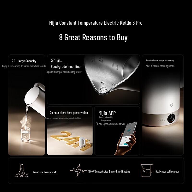 Mijia 3pro 2L 316L Stainless Steel Smart Electric Kettle