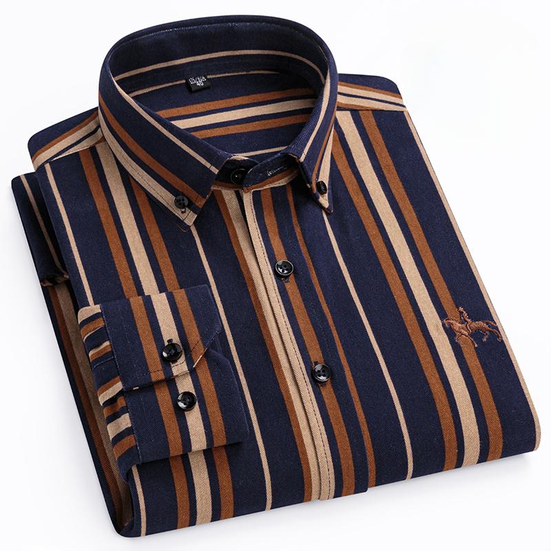 Plus size 100%cotton korean fashion long-sleeve shirts for men slim fit formal plain shirt striped houndstooth plaid clothes