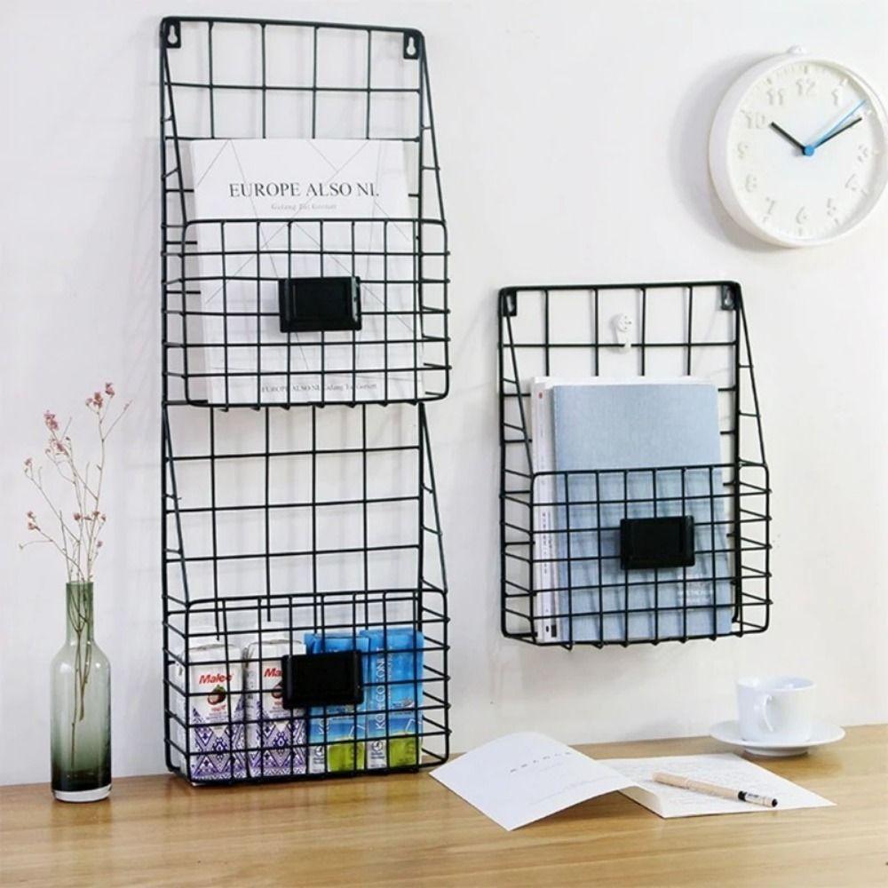 Metal Mesh Magazine File Holder Easy To Install Foyer Storage Shelf Hanging Document Rack  Office