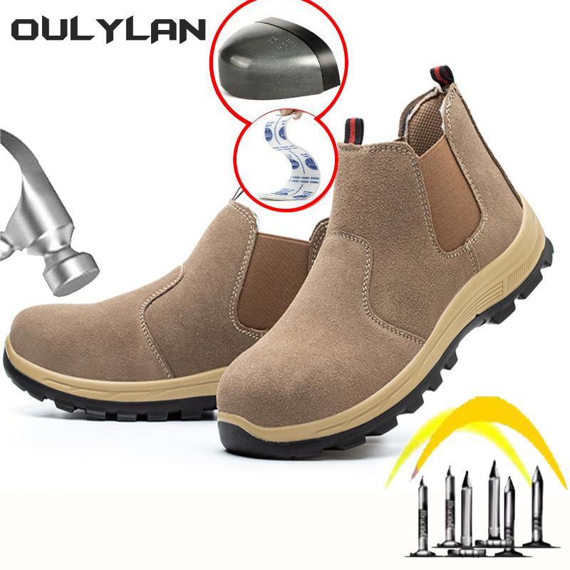 Oulylan Мужские защитные сварочные ботинки Защита Подошва из бычьей жилы Защита от ударов и проколов Удобные износостойкие рабочие ботинки